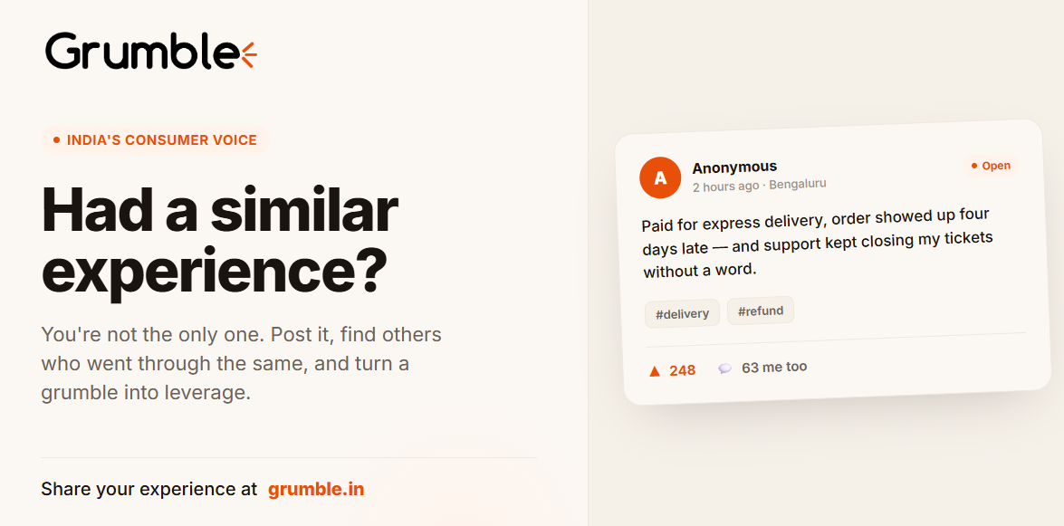 Pvc Grumble India's Consumer Voice Platform — Grumble